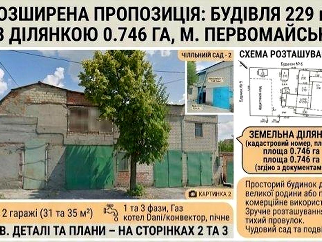 ТЕРМІНОВО! Продам будинок, приміщення під комерцію 229 м² з ділянкою 0,746 га та 2 гаражами