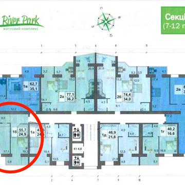 Квартира от собственника, 55 кв. м., ж/к River Park, Набережная победы ЖК River Park