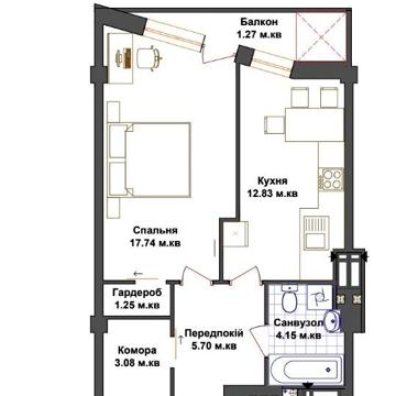 Продається квартира,1 кімната, 46.02 кв ЖК Щастя