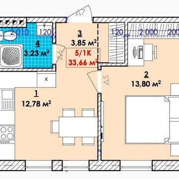 Продається остання 1 кім квартира , 33.66 м.кв в ЖК Акварель ЖК Акварель