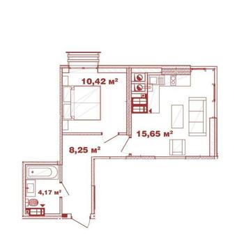 1К-квартира (38,49 м2). ЖК з власною інфраструктурою. 7 хв. до метро