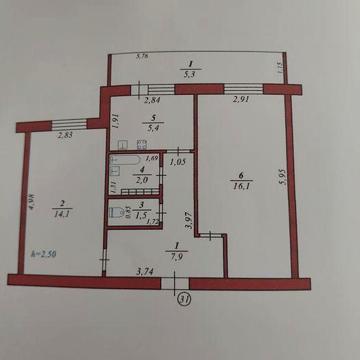 Продається 2к квартира на вул миру .Загальна площа 52.3 кв.м