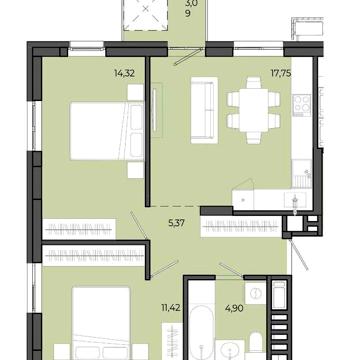 Продаж(Єоселя) 2-кімнатної квартири 56.85 м2 Пустомити(9км.від Львова) ЖК Садова Алея