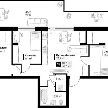 Продаж 3 кім. квартири Silent Park вул П.Орлика 81.7 кв.м ЖК SILENT PARK