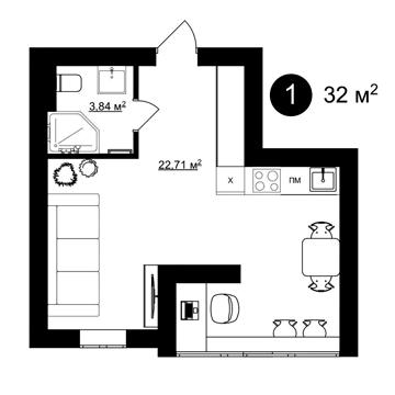 Продаж 32 м2, апартаменти-студія в комплексі "HARMONY" ЖК ГАРМОНІЯ