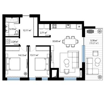 Продаж. Двокімнатна квартира з видом на гори з терасою. Тячів. 5.30 ЖК Sky City
