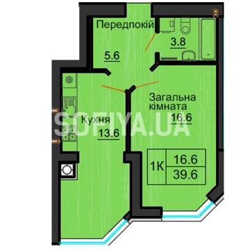 Продаж 1к квартири (39,6 м2) в Софія Нова від Мартинова А.М. ЖК Софія Нова