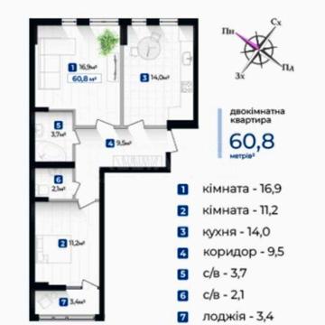 Двокімнатна квартира в новому в ЖК “Княгинин-Центр” ЖК “Княгинин-Центр”