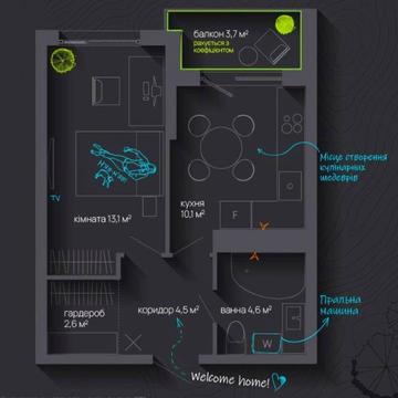 Однокімнатна квартира в новому центрі міста