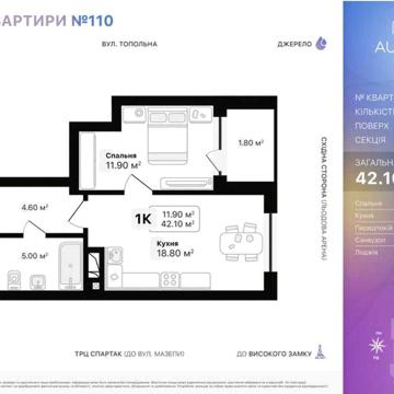 1-кімнатна квартира від забудовника.
ЖК Auroom AIR