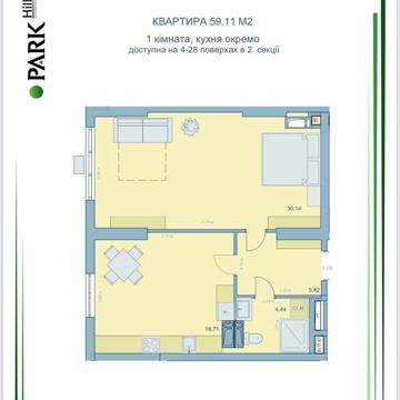 Продаж просторої 1-к квартири, Шевченківский р-н, 59 кв.м.Park Hills ЖК Park Hills