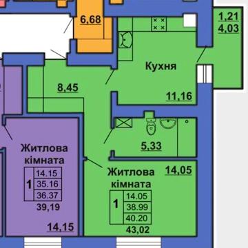 1 кімнатна в новобудові на Алмазному, 43 м², гарний середній поверх ЖК на Великотирнівській 4А
