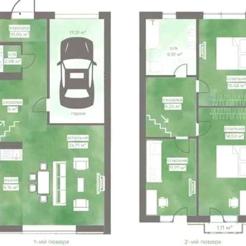 АКЦІЯ - 6000$ Дуплекс з гаражем та закритим переднім двором. 130м2