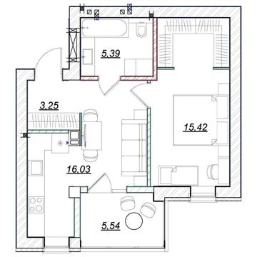 1-кімнатна квартира 46 кв.м., вікна в парк, новобудова ЖК Desna Park ЖК Desna Park Residence