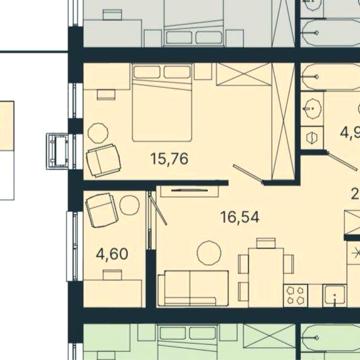 Квартира однокімнатна 44,38м2 ЖК Шелест