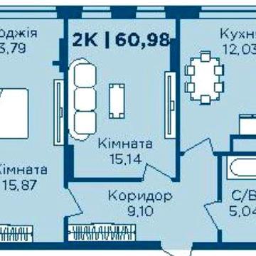 2к. квартира у новому комплексі за акційною ціною!