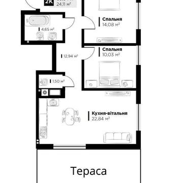 Продаж 2-кім. квартири з терасою в ЖК FEEL HOUSE з розпочатим ремонтом