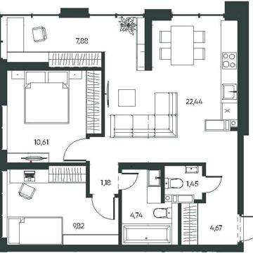 Доступна 2-к 62,79м² Голосіївський Київ ЖК Central Hills ЖК CENTRAL HILLS