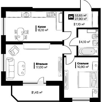 Продаж 2-к квартири 53,65 м² Київ Голосіївський район ЖК Central Hills ЖК CENTRAL HILLS