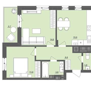 Продаж (єОселя) 2-кімнатної квартири 58,7 кв. м.Сокаль (біля АТБ) ЖК Центральний