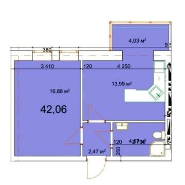 1 кім квартира , площа 42.06 м.кв по вул. Малицької(Епіцентр), м.Калуш ЖК Family House
