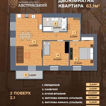 Двокімнатна квартира в готовому будинку від забудовника ЖК Австрійський