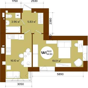 1к квартира в центрі Ірпеня в ЖК “ФАВОРИТ PREMIUM” 44.9 кв.м ЖК Фаворит PREMIUM