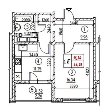 1к ЖК Навігатор-2 (4 буд), 44.13 м2, З РЕМОНТОМ!!! ЖК Навігатор-2