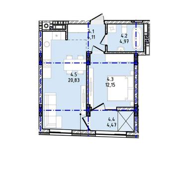 Продаж 1 кім. кв , 46.53 м2 , ЖК Prestige Hall ,м. Городок (Чорновола) ЖК Prestige Hall