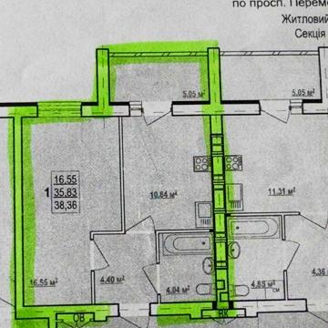Продам 1 ком. квартиру в новострое ЖК Победы 2, 5 этаж ЖК Перемоги