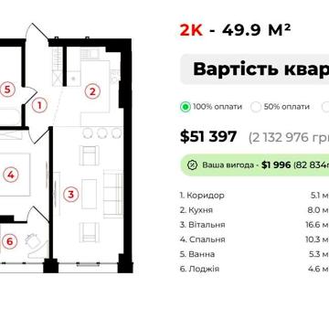 2кімнатна збудована 49,9 кв.м, ЦЕНТР, Ярковиця, бізнес клас ЖК Ярко Центр
