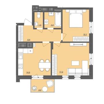 Продаж (єОселя) 2-кімнатної квартири 58,6 кв. м. Сокаль (центр) ЖК Центральний
