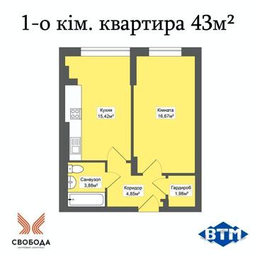 Продається однокімнатна квартира 44 м², 10 поверх, від надійного забуд ЖК Свобода