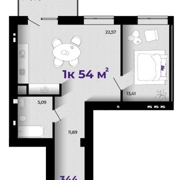 1к квартира 54м.кв. в тихому районі ЖК Простір