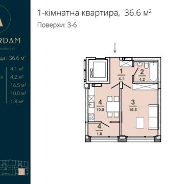 1кімнатна квартира в Центрі міста ЖК "Amsterdam" ЖК Амстердам