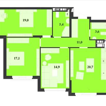 ЖК RIVER CITY 3-х кімнатна 91.7м² ЖК River city