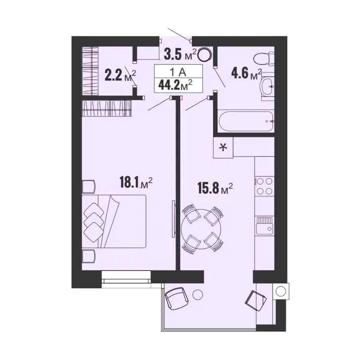 Продаж 1кімн квартири 44.2кв.м зданий будинок ЖК Модерніст ЖК Модерніст