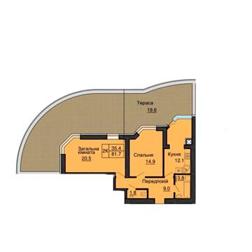 Продаж двокімнатної 63 м2 з терасою 60 м2