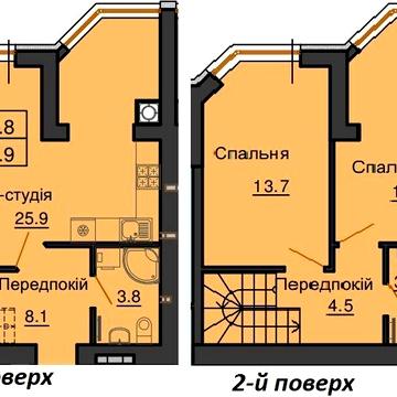 Квартира в два рівні. 71,6 ЖК Софія Резиденція. 48000  грн за кв.м. ЖК Софія Резиденція.