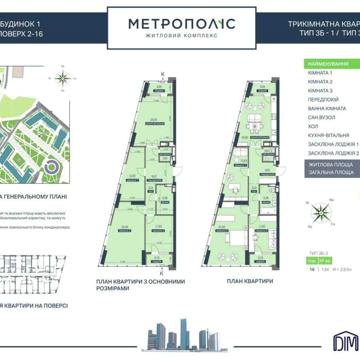 Видова трикімнатна квартира в зданому будинку ЖК Метрополіс ЖК Метрополіс
