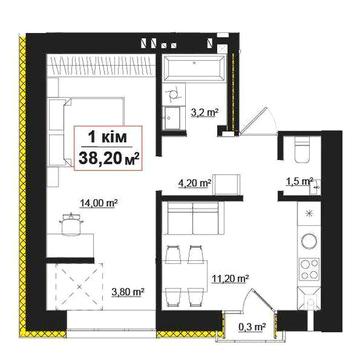 Однокімнатна квартира 38,2м з ФРАНЦУЗЬКИМ балконом Опришівська слобода ЖК Опришівська слобода