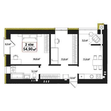 Двокімнатна  квартира 54,9 м в Опришівській слободі з вікном у ванній ЖК Опришівська Слобода