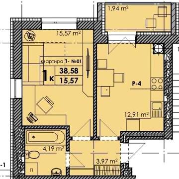 1 кім квартира ,38.58 м.кв з розтермінуванням на 30 місяців ЖК Амбер