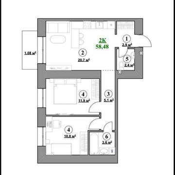 2-кім квартира за 39 000$ ЖК Park House