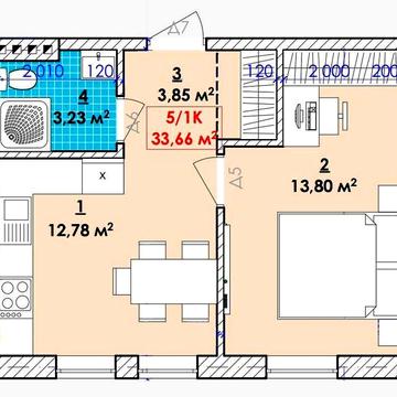 1 кім квартира , площа 33.66 м.кв , вул. Довбуша(Чукалівка) ЖК Акварель