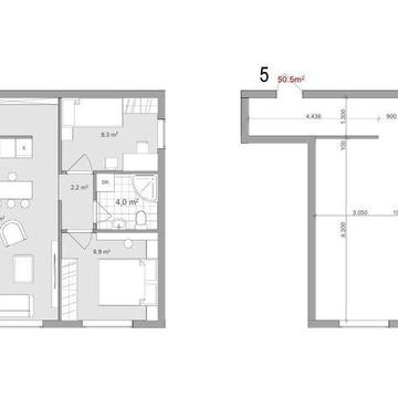 Квартира №5 — 3-кімнатний варіант з фасадним розташуванням, 50.5 м² ЖК Europian residence