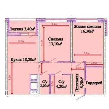 Продам 2х комнатную с 2 раздельными спальнями и кухней 20 кв.м.