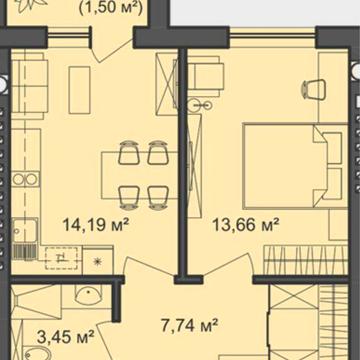 1к квартира 40.5 м2 ЖК Бріквуд 2