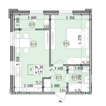 Продаж КУТОВОЇ 1к квартири 41.11м² будинок Престон БЕЗ % ЖК Нова Англія