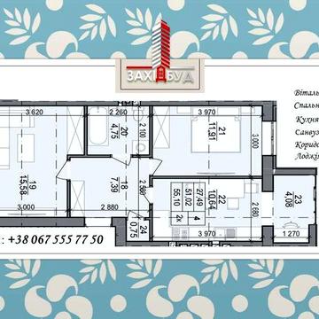 2К квартира - 55,10м² Поверх-3/4, Новобудова ЖК&quot;Сонячна Долина&quot;